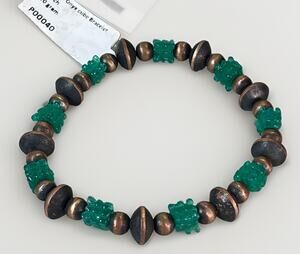 Genuine Green Turquoise Cube Bead Solid Copper Desert Pearl Stretch Bracelet